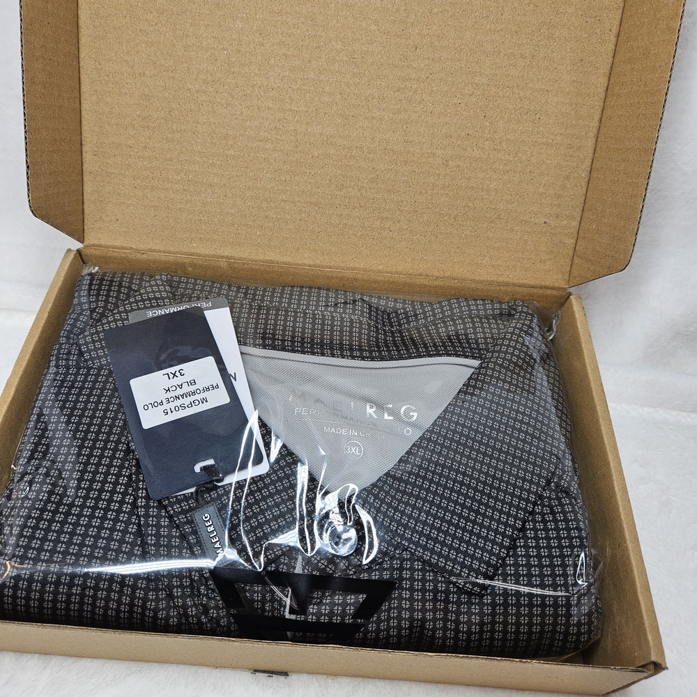 MAELREG Mens Performance Polo Shirt 3XL Black Dry Fit Pocket Golf Jacquard NWT